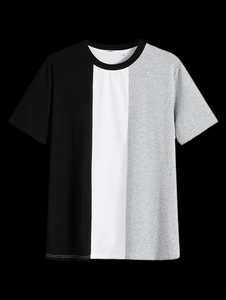 เสื้อยืดแขนสั้นผู้ชาย คอโอ ทรงปกติ ลายทางตัดสี ผ้าทอ สวมใส่สบาย - Product Image 2