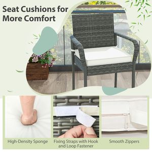 Set di 2 Sgabelli da Bar in Vimini con Braccioli e Cuscini Morbidi per Veranda e Giardino, Ideali per l'Intrattenimento all'Aperto - Product Image 6