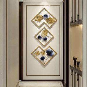 Modern Metal <b>Wall</b> Art Set Gold Framed Foliage <b>Decor</b> Geometric Design Home Decoration Pieces Glam Style Handmade <b>Wall</b> Hanging - Product Image 3