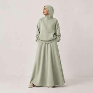 Ensemble jupe longue et sweat à capuche décontracté pour femme, résistant aux plis, en tricot doux, écologique, pour toutes les saisons - Product Image 4