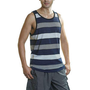 Camiseta sin mangas de algodón a rayas para hombre con logo personalizado, chaleco casual de verano sin mangas, ropa de playa transpirable, camiseta sin mangas ajustada a la moda. - Product Image 2