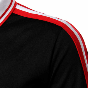 Camisa de Manga Corta Negra para Hombre con Cuello con Ribete Rojo y Blanco, Tejido Casual, Transpirable, 100% Algodón, Diseño Sólido - Product Image 5