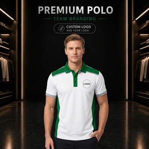 Premium Men's White Green Color Blocked Polo Shirt Short Sleeve Breathable Knitted With Logo Front Custom Branding Bangladesh - Product Image 3