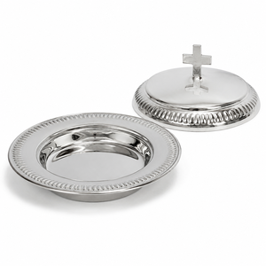 Assiette de communion en argent avec couvercle, plat de service rond en acier inoxydable pour banquet d'église et repas - Product Image 1