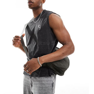 Débardeur en coton tricoté doux 100 % respirant délavé à l'acide pour homme avec ouvertures de bras confortables, coupe facile, écologique, pour usage décontracté - Product Image 2