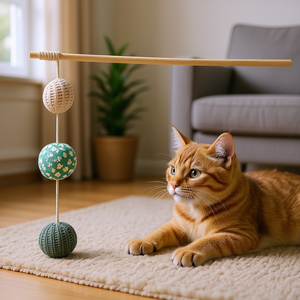 Jouet interactif pour chat en bois et tissu avec 3 balles, stimulant le mouvement - Product Image 3
