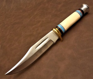 Couteau de chasse et de survie A&M ENTERPRISES fait main en acier inoxydable, lame Bowie à pointe tombante, manche en os, garde en laiton, personnalisable - Product Image 4