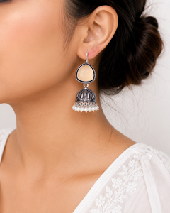 Oxidized <b>Silver</b> Pearl Jhumka Chandelier <b>Earrings</b> Indian Traditional Ethnic <b>Dangle</b> for Women Party Lovers - Product Image 4