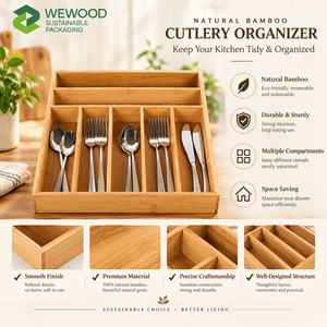 Natural Wood Modern Kitchen <b>Drawer</b> Organizer <b>Tray</b> with Multiple Compartments Portable & Sustainable - Product Image 5