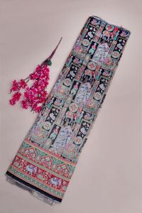 Tissu jacquard en viscose pure noir à imprimé ethnique avec bordure éléphant pour la confection de robes Kurti de créateur - Product Image 5