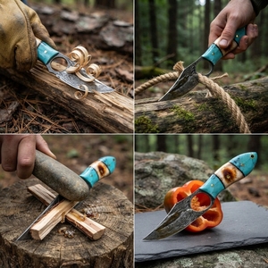 Cuchillo de caza y bushcraft de hoja fija de acero de Damasco forjado a medida con mango de resina ósea, venta al por mayor OEM - Product Image 6