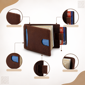 Portefeuille fin et court en cuir véritable à motif bonbon, avec fermeture ouverte, pince à billets et plusieurs emplacements pour cartes, pour homme - Product Image 6