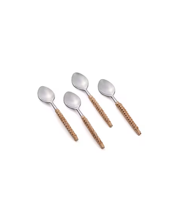 ชุดช้อนส้อมสแตนเลสและหวาย ชุดอาหารเย็น มีด ส้อม ช้อน ชุดช้อนส้อมสแตนเลส - Product Image 1