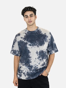 T-shirt surdimensionné tie-dye pour homme, manches courtes, col rond, décontracté, en jersey de coton, motif bleu et blanc - Product Image 1