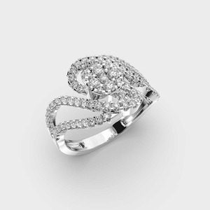 Luxury Women's White <b>Gold</b> Diamond <b>Cocktail</b> <b>Ring</b> Round Brilliant Cut Pave Setting Geometric Design Engagement Fine Jewelry - Product Image 2