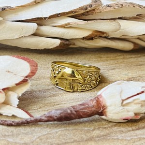 Bague large en laiton plaqué or 18 carats pour femme, motif champignon céleste, style bohème, vente en gros - Product Image 5