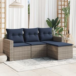 ชุดโซฟาลานบ้านหวายโพลีสีเทา 4 ชิ้นพร้อมเบาะรองนั่งโซฟาในสวน - Product Image 1