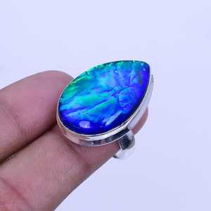 Anillo de ópalo triple australiano en forma de pera, plata de ley 925, hecho a mano, joyería boho, anillo de ópalo natural para mujer - Product Image 3