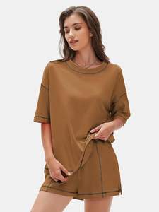 Conjunto de Dos Piezas para Mujer, Camiseta y Pantalones Cortos Casuales, Ecológicos, Transpirables, Atuendo de Verano, Cómodo para Uso Diario - Product Image 3