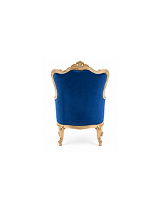 Fauteuil en velours capitonné de style victorien avec structure en bois doré, design antique pour meubles de salle à manger - Product Image 3