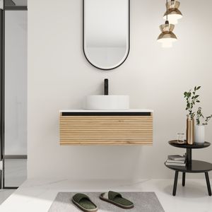 Meuble-lavabo mural de 30 pouces avec vasque en céramique blanche et 1 tiroir à fermeture douce, emballage KD - Product Image 2