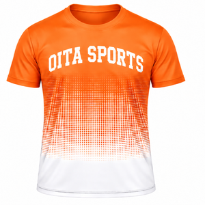 Bright Orange and <b>White</b> Gradient Sublimation T <b>Shirt</b> <b>Men</b> <b>Short</b> <b>Sleeve</b> Crew Neck Custom Printed Sports Training Performance - Product Image 1