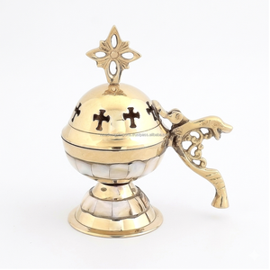 Quemador de Incienso de Latón para Decoración de Altar con Incrustaciones de Concha Blanca - Product Image 6