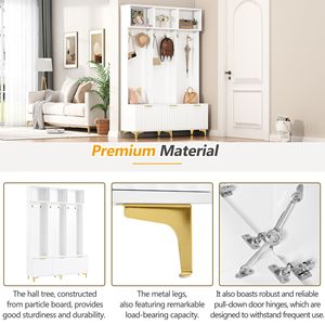 Moderno grande spazio portaoggetti panca albero On-Trend 6 oro gancio appendiabiti lucido porte scanalate lussuosi mobili da soggiorno - Product Image 6