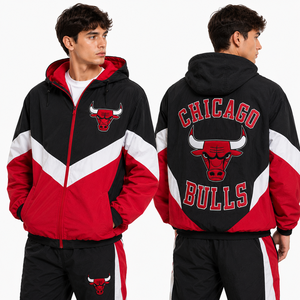 Chaqueta Cortavientos Ligera con Capucha, Cierre Completo, Detalle Bordado, Estilo Colorblock, Resistente al Agua, Transpirable, Informal, Deportiva, para Exteriores - Product Image 1
