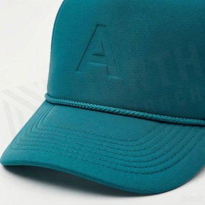 Casquette de camionneur turquoise avec logo lettre A en relief, 6 panneaux, maille, réglable, unisexe, décontractée - Product Image 4