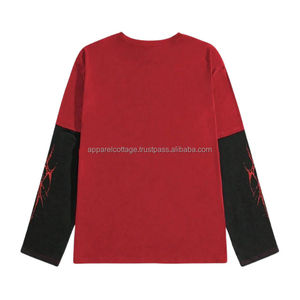 Venta al por mayor personalizado desgastado impresión bordado ajuste recortado lavado ácido doble capa Camiseta de manga larga Camisetas de gran tamaño camisetas - Product Image 5