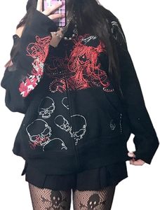 เสื้อฮู้ดซิปหน้าสไตล์ Y2K สำหรับผู้หญิง แขนยาว ผ้าฟลีซ สไตล์ฮาราจูกุ พังก์ กรันจ์ ลำลอง ใส่ได้ทั้งฤดูใบไม้ร่วงและฤดูหนาว ทรงโอเวอร์ไซส์ วินเทจ - Product Image 4