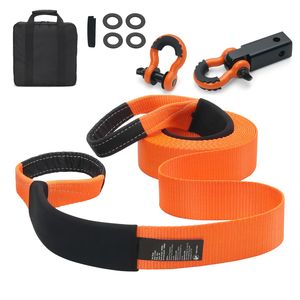 Kit de recuperación con correa de poliéster de alta resistencia para cabrestante, 3 pulgadas x 30 pies, correa de rescate con triple refuerzo, 2 ganchos de remolque, MBS-36,000 Lbs - Product Image 3