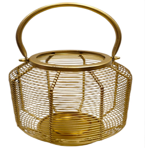 Charming forest themed metal <b>lanterns</b> in two-tone <b>black</b> and white finishes with gold bases, available at wholesale prices. - Product Image 4
