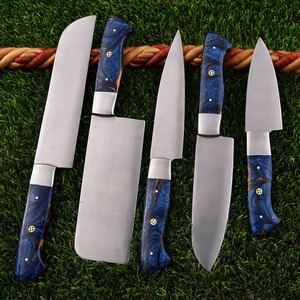Ensemble de couteaux de chef personnalisés faits à la main, 5 pièces, lames en acier D2, ambidextres, tranchantes, durables, manche en bois, sac en cuir - Product Image 4