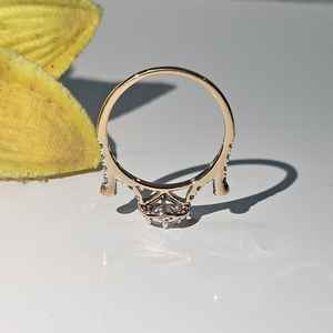 Anillo de halo con diamante cultivado en laboratorio de corte redondo brillante para mujer, solitario, oro macizo de 14K, joyería de boda, regalo para compromiso - Product Image 3