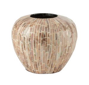 Jarrón Redondo Hecho a Mano con Mosaico de Madreperla, Diseño Costero para Exhibición Floral en Mesa - Product Image 1