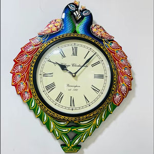 Handcrafted <b>Wooden</b> Peacock Design Art Deco Decorative <b>Wall</b> <b>Clock</b> with Quartz Movement Battery Operated and Analog Display - Product Image 1
