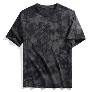 T-shirt noir tie-dye pour homme, manches courtes, col rond, coupe classique, streetwear décontracté, t-shirt graphique - Product Image 1