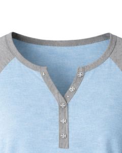 T-shirt pour femme bleu ciel gris à manches courtes, col Henley, manches raglan, en coton doux, décontracté, respirant, confortable, pour l'été et le quotidien - Product Image 6