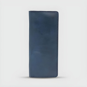 Portefeuille long à deux volets en cuir véritable pour hommes, porte-cartes bleu avec poche à fermeture éclair, portefeuille élégant à fermeture à pression - Product Image 3
