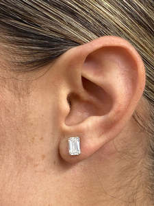 Classic <b>Emerald</b> Cut Lab Grown Diamond <b>Stud</b> Earrings IGI Certified 2ct Solitaire 10K 14K 18K White Gold Women Fine Ear <b>Studs</b> - Product Image 3