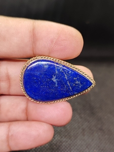 Natural <b>Lapis</b> <b>Lazuli</b> Brass Groove Pendant | Vintage Bezel Setting Handmade Gold Plated Gemstone Pendant | Women's Wholesale - Product Image 4