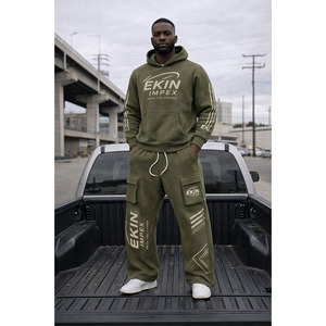 OEM Custom Distressed Patch Embroidery Logo Acid Wash Vintage Winter 100% Cotton Pullover Hoodie Flared Sweats <b>Pants</b> Heavyweight - Product Image 3