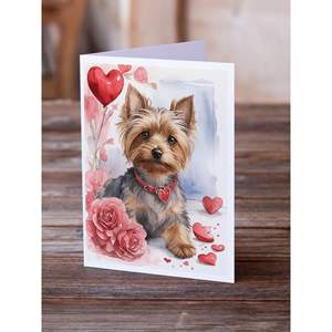 Silky Terrier Valentine Roses Whimsical A7 Greeting Cards Pack of 8 Blank Note Cards with <b>Envelopes</b> Size <b>5x7</b> - Product Image 2