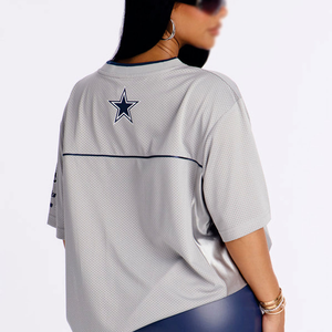 Wholesale Grey blue Women American Football Jersey Plain Design Polyester Fabric Custom Quick Dry Mesh <b>Comfortable</b> Football Top - Product Image 5