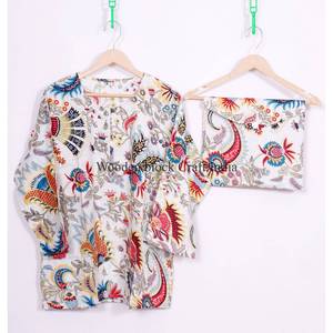 เสื้อผ้าฝ้ายวินเทจ 100% แขนยาวเต็มตัว พิมพ์ลายด้วยมือ ระบายอากาศได้ดี เอวยางยืด สไตล์ลำลองสำหรับผู้หญิง - Product Image 3