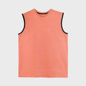 Débardeur tricoté sans manches pour homme, couleur unie, col rond, style décontracté, avec bordure orange et noire, tendance 2026, idéal pour la course à pied - Product Image 3