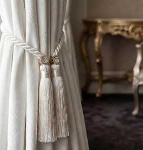 White Tassel Curtain Tiebacks Set of 2, Modern Minimalist Curtain Holdbacks, Luxury Cotton Rope <b>Tie</b> <b>Back</b> Decor - Product Image 1