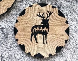 Round Natural Jute Table <b>Mat</b> Bohemian Style Handmade Zigzag White Border 450mm Diameter - Product Image 6